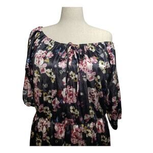 NWT 24/7 Velour Floral Midi Dress 2X Plus Blue Pink Whimsigoth Cottagecore